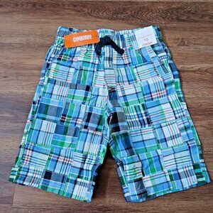 2016 Gymboree Plaid Patchwork Madras Pull On Shorts BOYS 10 Blue Green 26 x 9